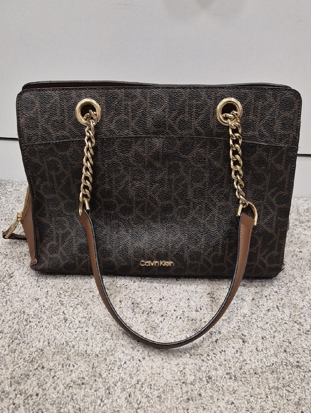 Calvin Klein Brown Monogram Chain-Handle Shoulder Bag